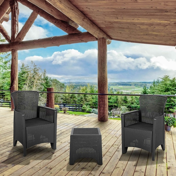 Flash Furniture Rattan Chair/Table Set, Gray, Dark Gray Seat, Gray Back, Plastic, Resin Seat DAD-SF3-2P-SET-GG - main